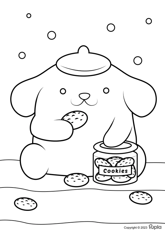 Dibujo para Colorear Pompompurin comiendo galletas