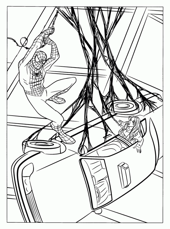 Spiderman Rescuing Girl in Car Coloring Page