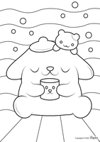 Pompompurin trinkt aus einer Tasse