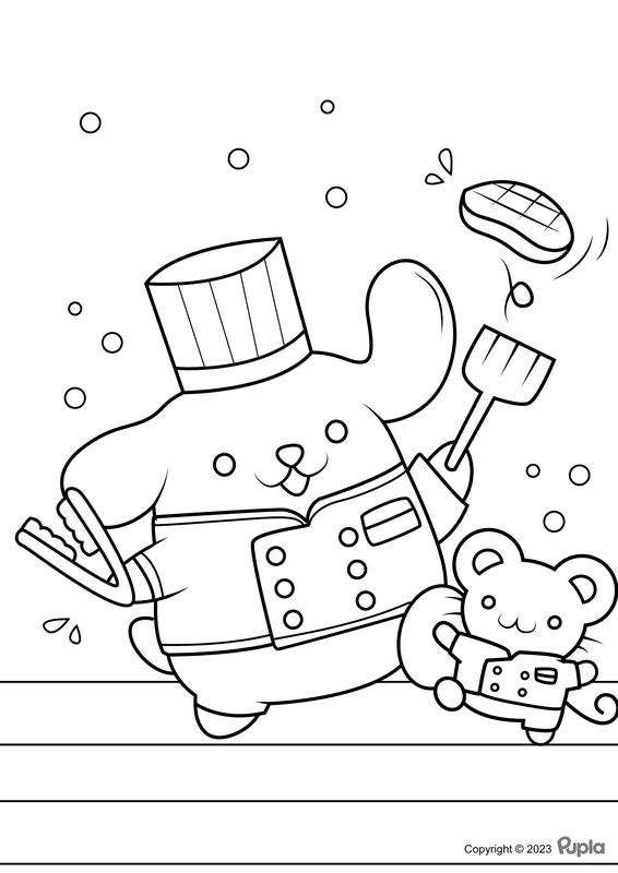 Pompompurin Cooking with Scone Coloring Page