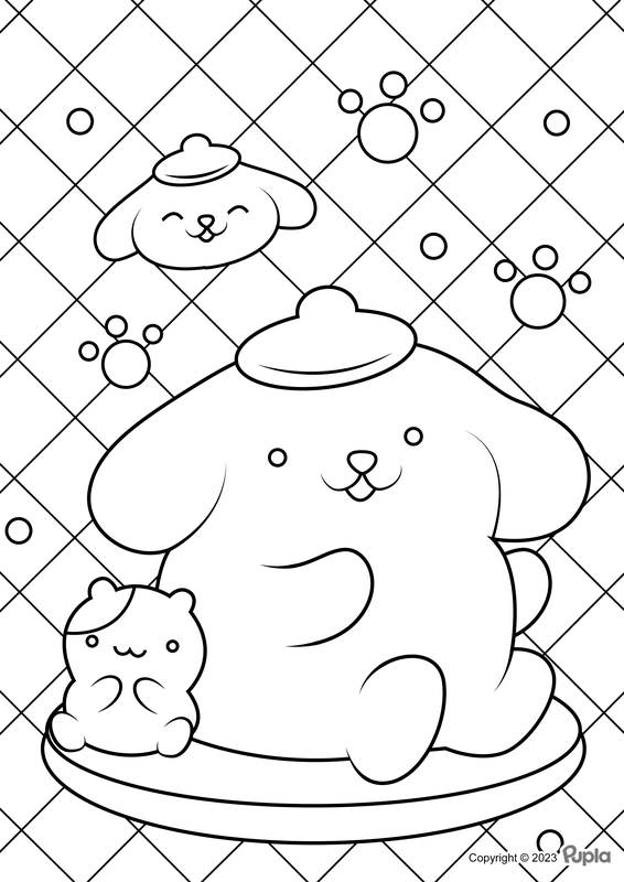 Happy Pompompurin and Muffin Coloring Page
