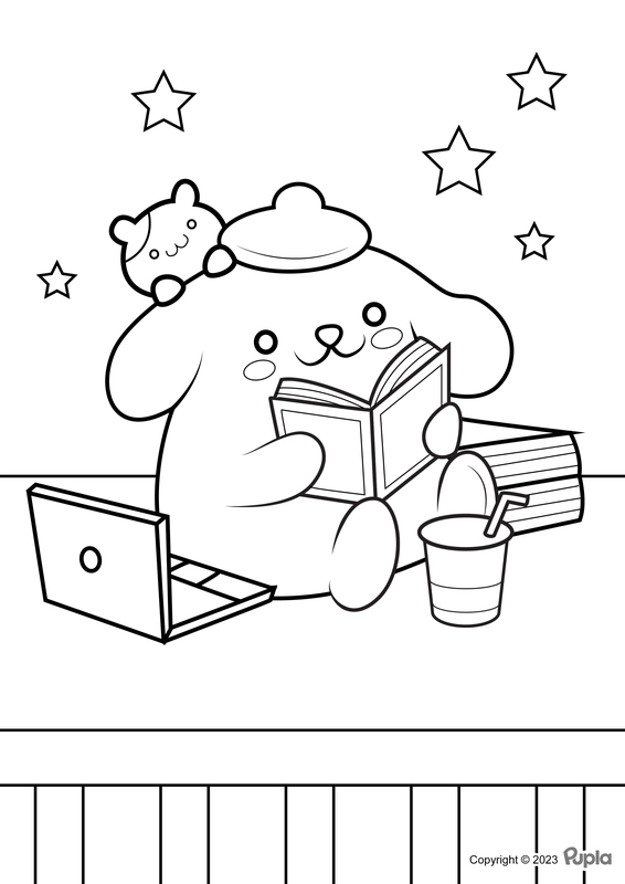 Pompompurin Doing Homework Coloring Page