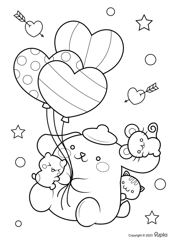Pompompurin Holding Balloons Coloring Page