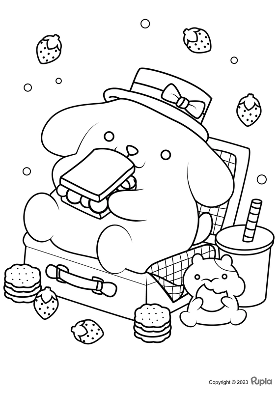 Pompompurin Eating a Sandwich Coloring Page