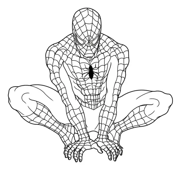 Coloriage Spiderman assis sur le sol