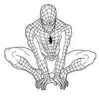 Spiderman auf dem Boden sitzend