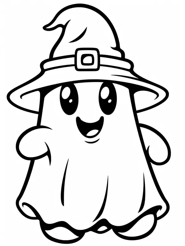 Cute Halloween Ghost Coloring Page