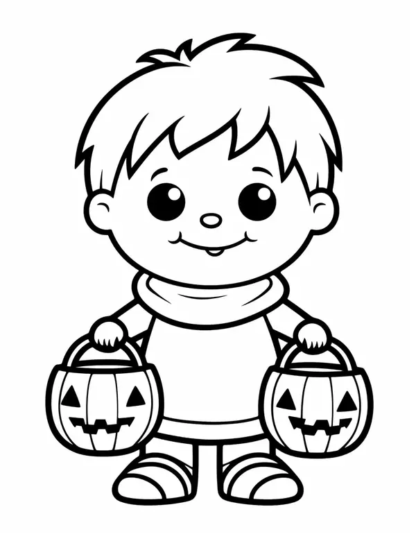 Toddler Doing Trick-or-Treat Coloring Page