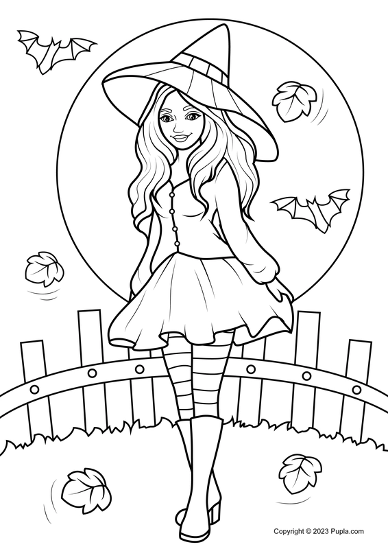 Halloween Coloring Pages For Girls - Beautiful Halloween Girl.webp