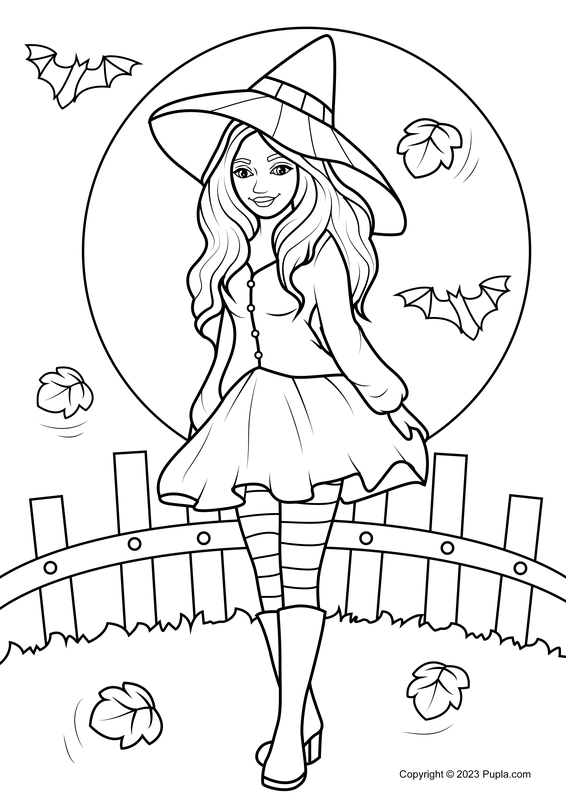 Dibujo para Colorear Hermosa chica de Halloween