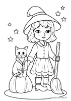 Halloween Girl with Cat