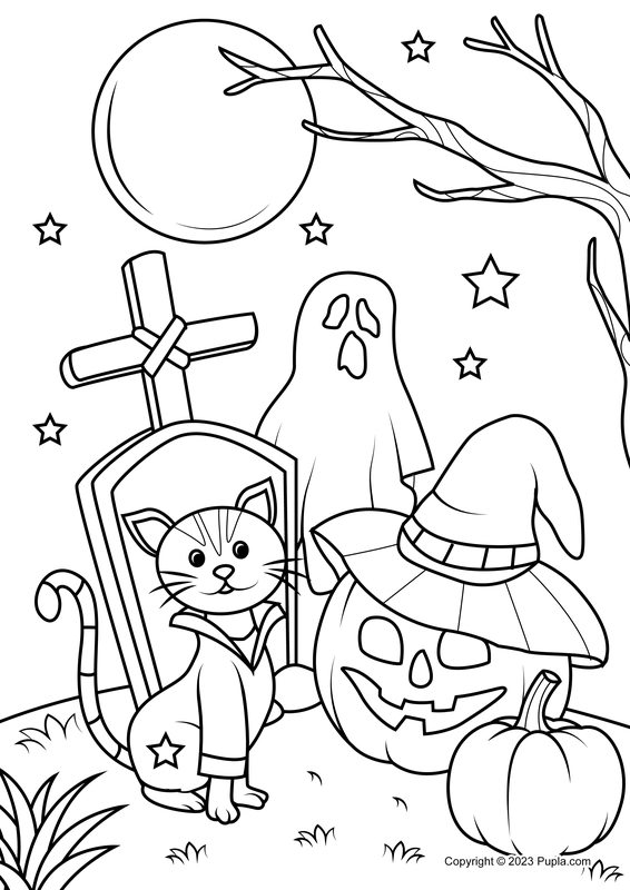 Halloween Spooky Scene Coloring Page