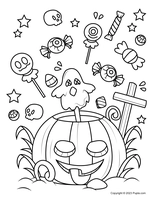 Halloween-Kürbis und Süßigkeiten