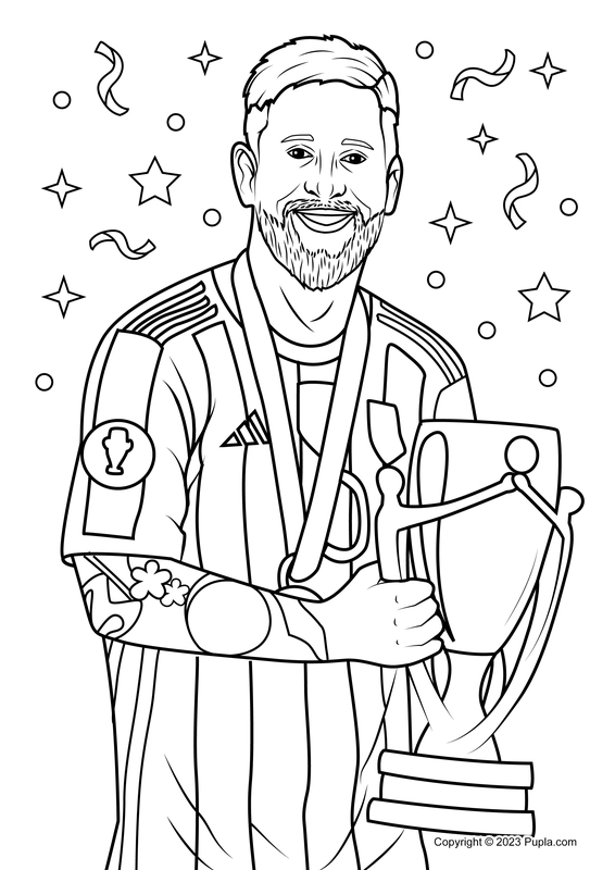 Lionel Messi Holding a Cup Coloring Page
