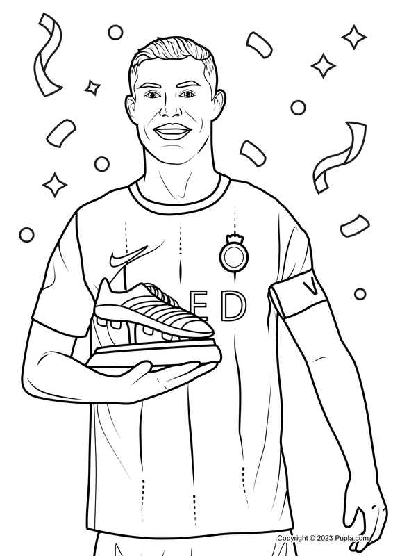 Cristiano Ronaldo with a trophy Coloring Page