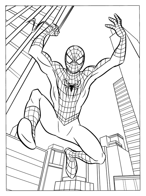Coloriage Spiderman avec des bâtiments