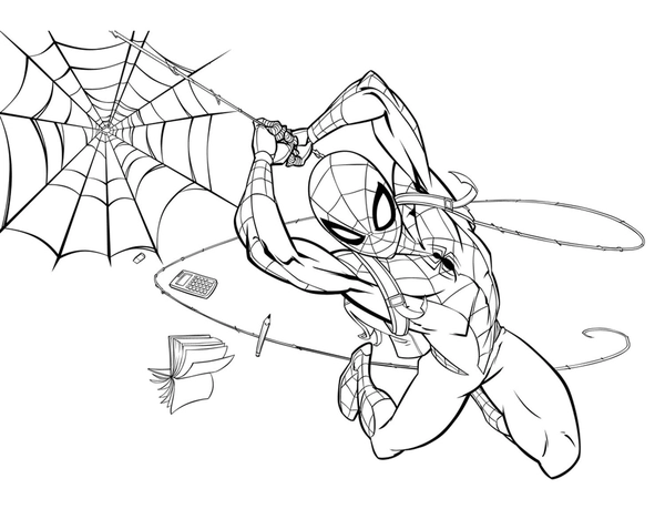 Coloriage Spiderman avec toile d'araignée