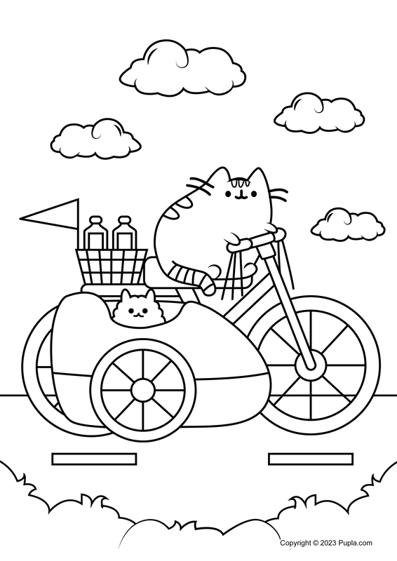 Pusheen and Stormy Riding a Bicycle Coloring Page