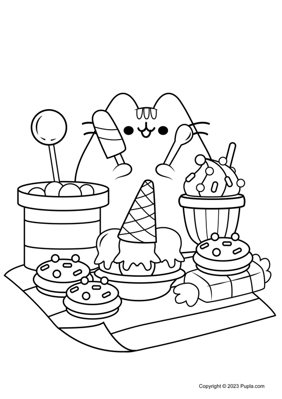 Pusheen Eating Coloring Page