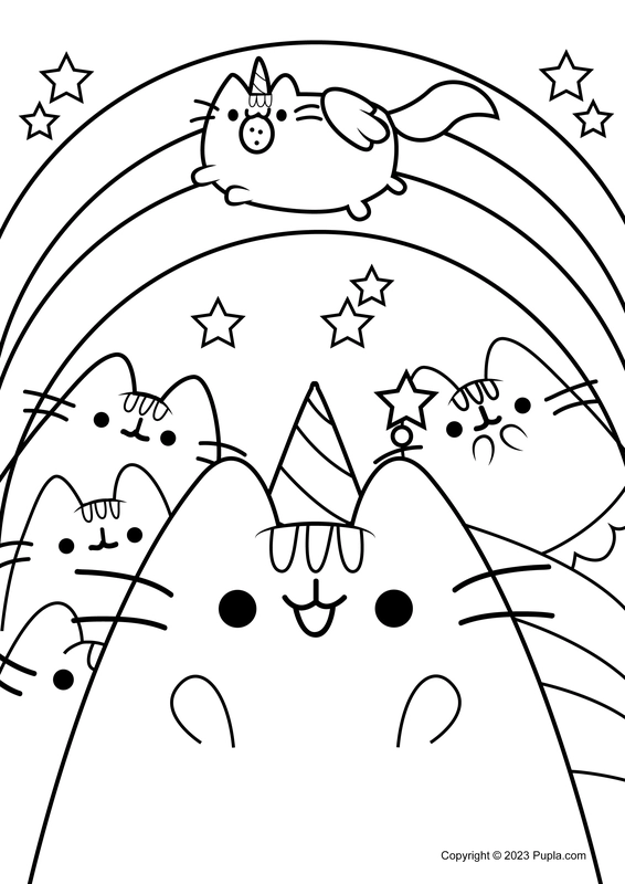 Pusheen Rainbow Coloring Page