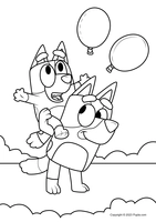 Bluey und Bingo spielen mit Luftballons