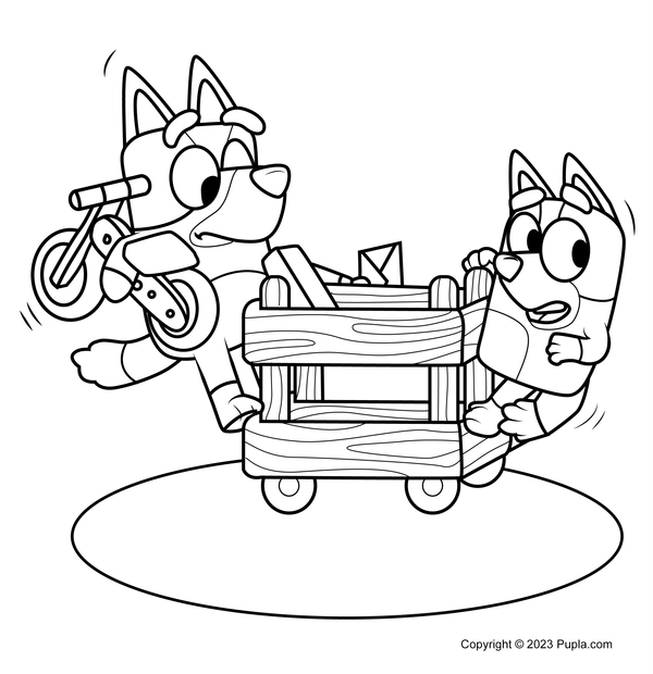 Bluey and Bingo Playing Coloring Page