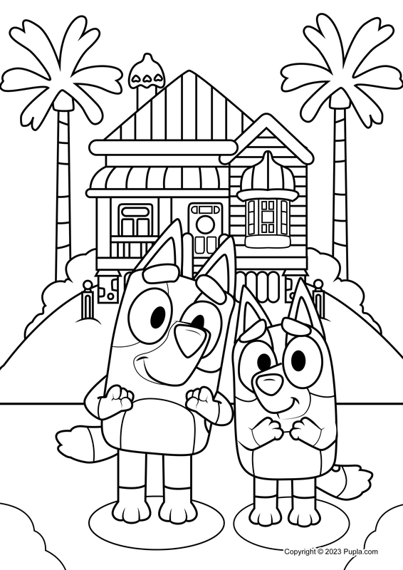 Bluey in Front of House Coloring Page