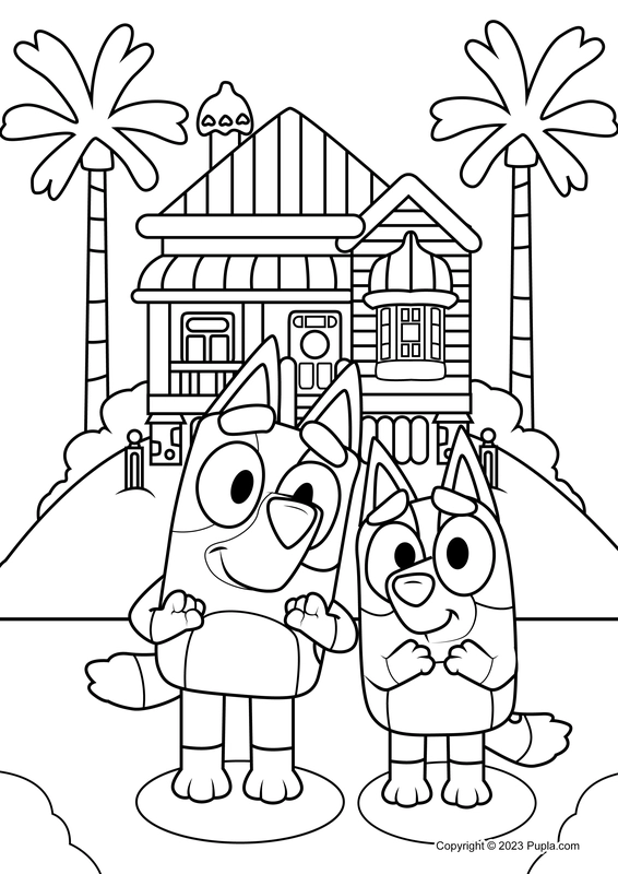 Coloriage Maison Chalet De Bluey Dessin Bluey à imprimer