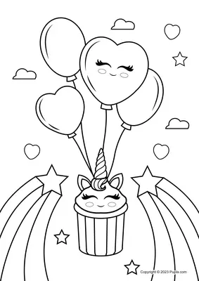 Cute Unicorn Cupcake and Balloons