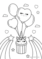Niedlicher Einhorn-Cupcake und Luftballons