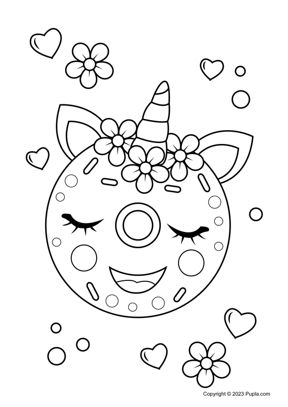 Cute Unicorn Donut Coloring Page
