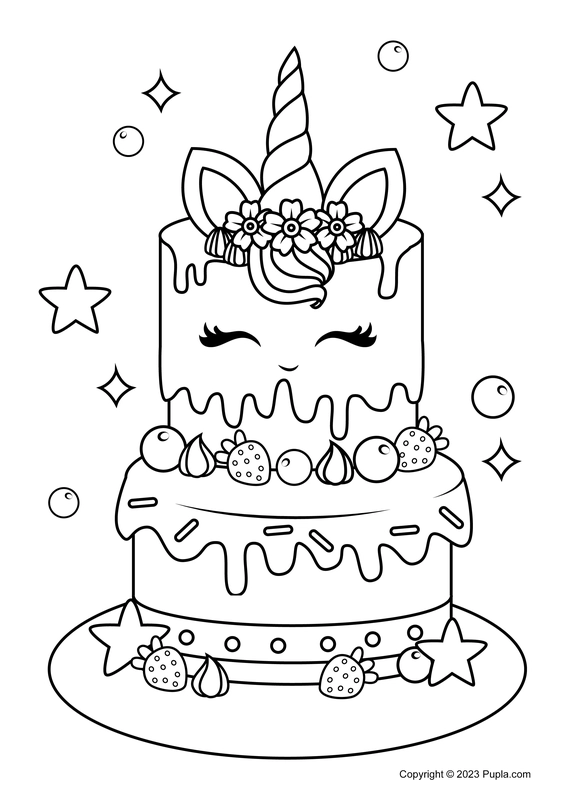 Big and Beautiful Unicorn Cake Coloring Page