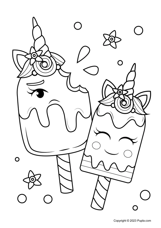 Two Unicorn Ice Creams Coloring Page