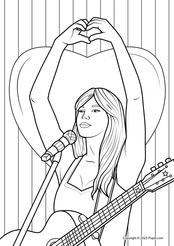 🖍️ Taylor Swift Doing a Hand Heart - Printable Coloring Page for Free 