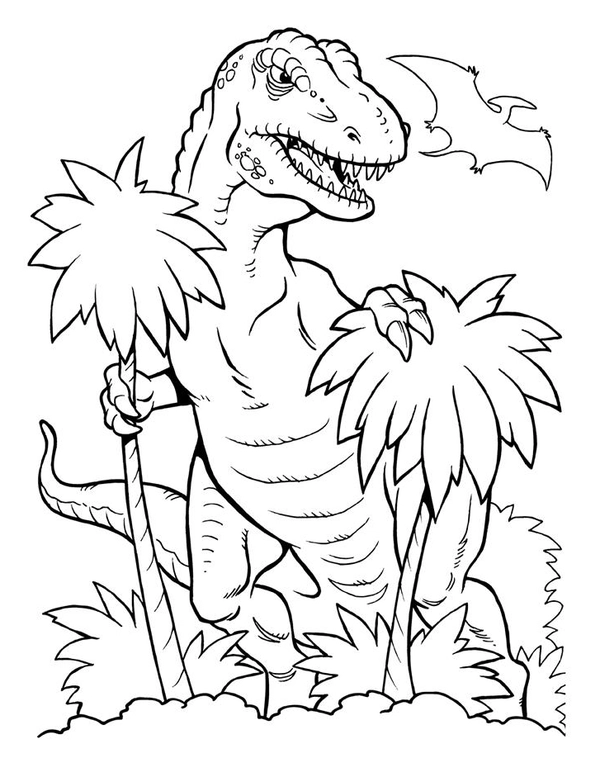 Dinosaur T-rex Trees Coloring Page