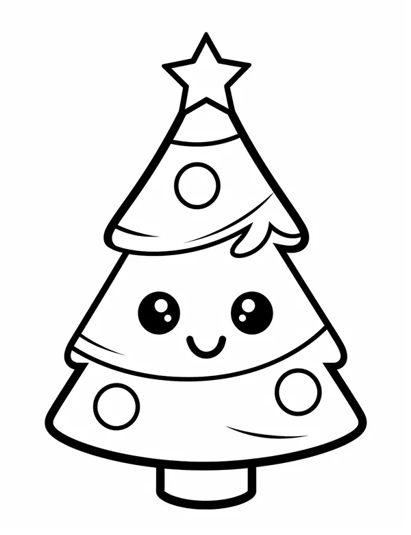 Dibujo para Colorear Árbol de Navidad kawaii