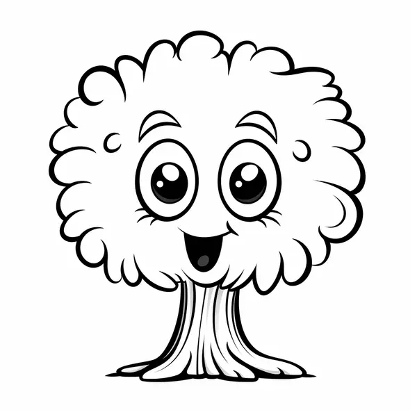 Happy Cartoon Tree Coloring Page