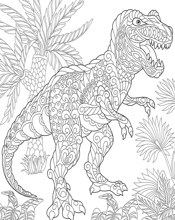 Dinosaurus T-Rex Gedetailleerd Kleurplaat