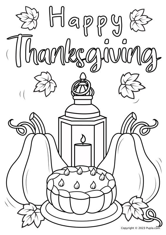 Happy Thanksgiving Scene Coloring Page