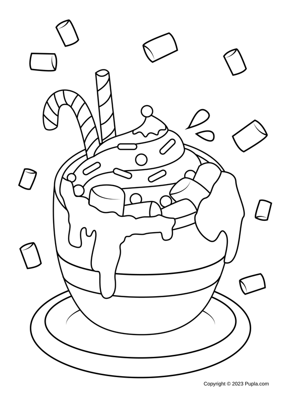 Hot Chocolate and Marshmallows Coloring Page