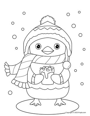 Pinguin drinkt warme chocolademelk