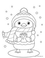 Pingouin buvant du chocolat chaud