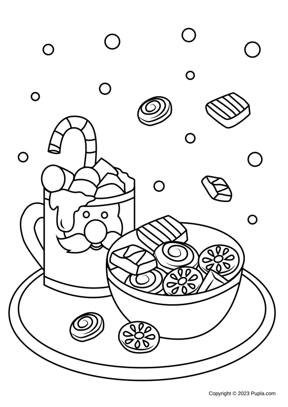 Hot Chocolate and Sweets Coloring Page