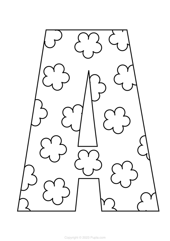Letter A with Clouds Coloring Page