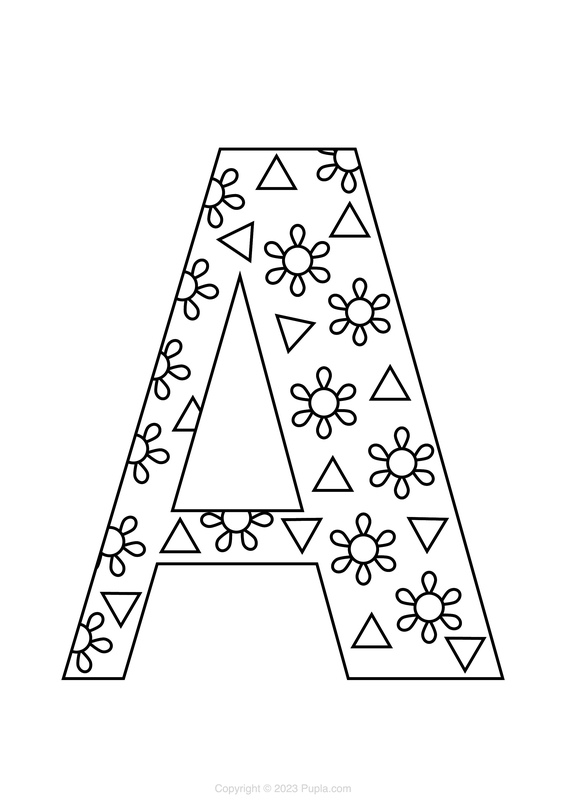 Letter A with Flowers Coloring Page