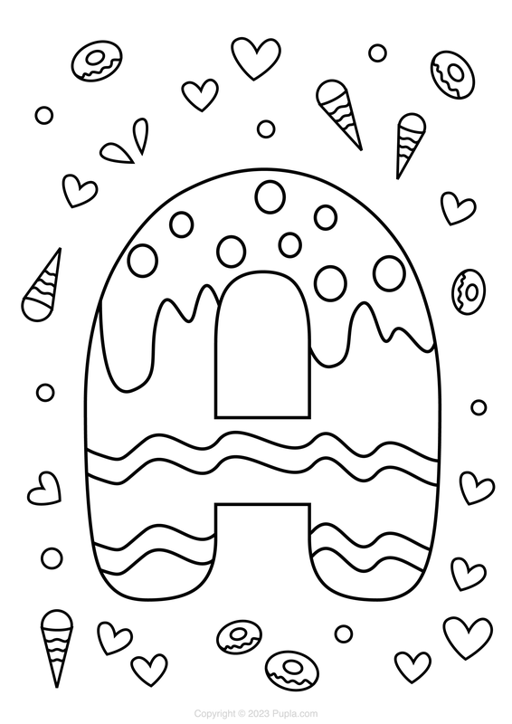 Letter A Ice Cream Style Coloring Page