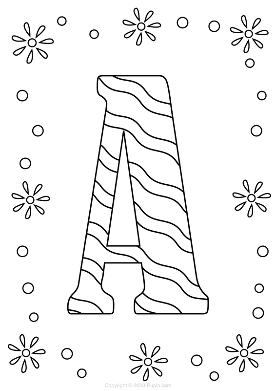 Letter A with a Wavy Pattern Coloring Page