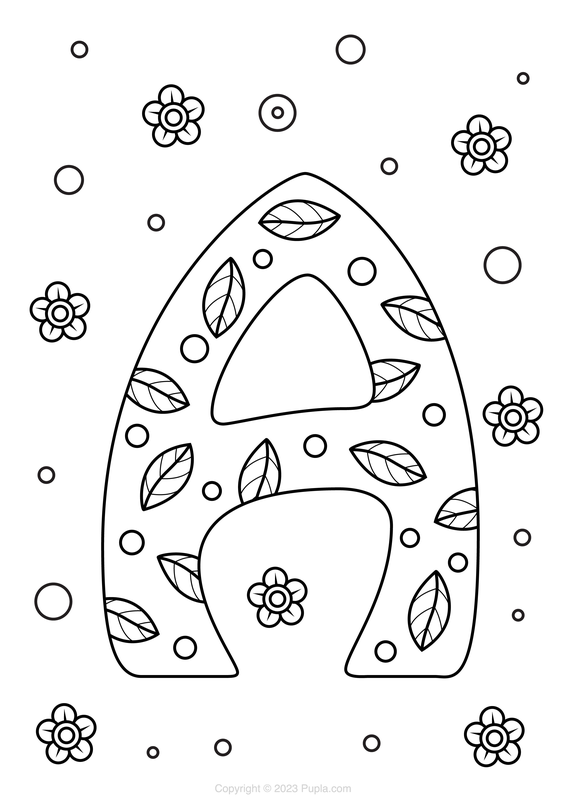 Letter A with Leaves Coloring Page