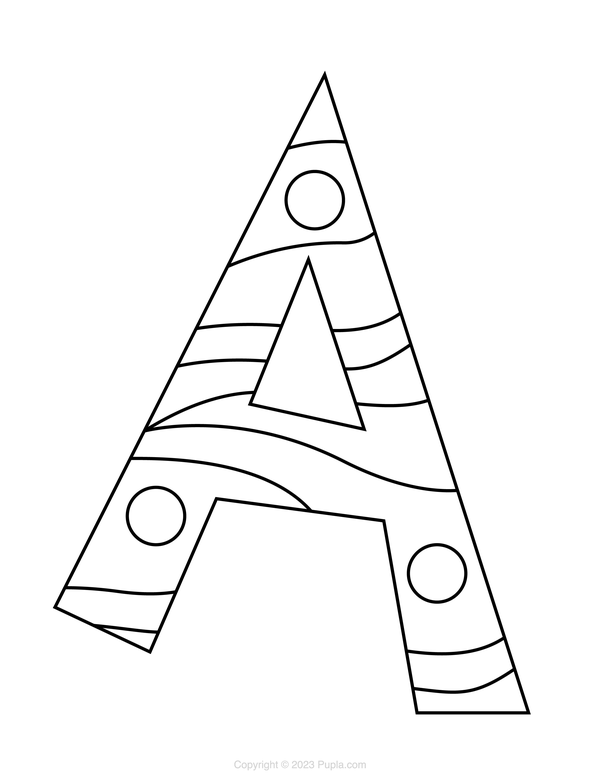 Letter A with Lines and Circles Coloring Page