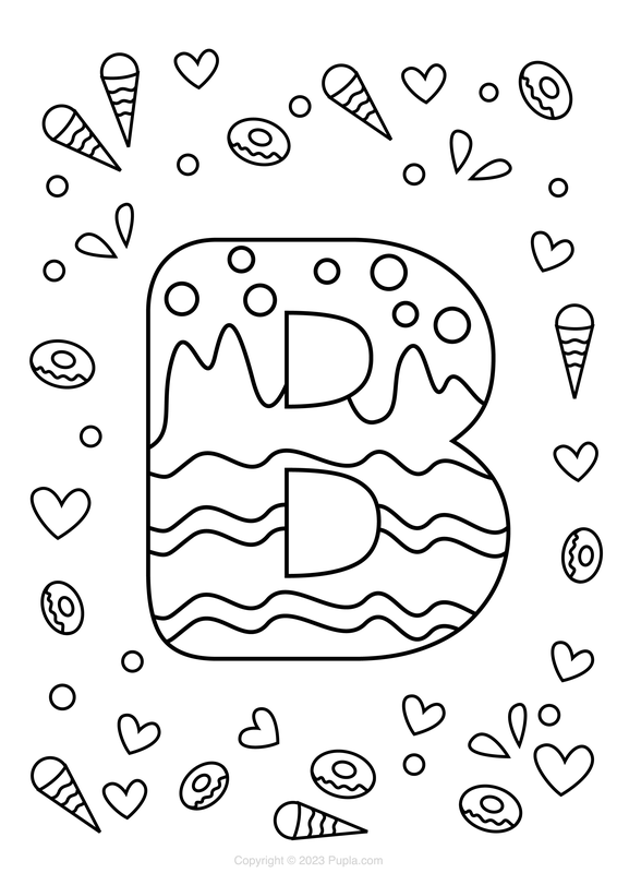 🖍️ Letter B Ice Cream Style - Printable Coloring Page for Free - Pupla.com